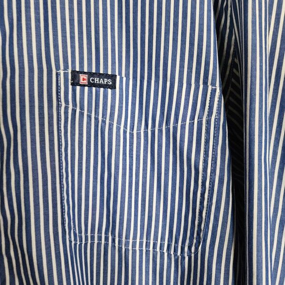 Chaps Mens Blue White Vertical Striped Button Down Shirt Size XL Classic Fit Dad - Picture 4 of 8